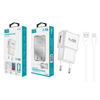 Cargador de Viaje M-Tec CX-113 USB 2.4A con Cable USB-C 1 Metro